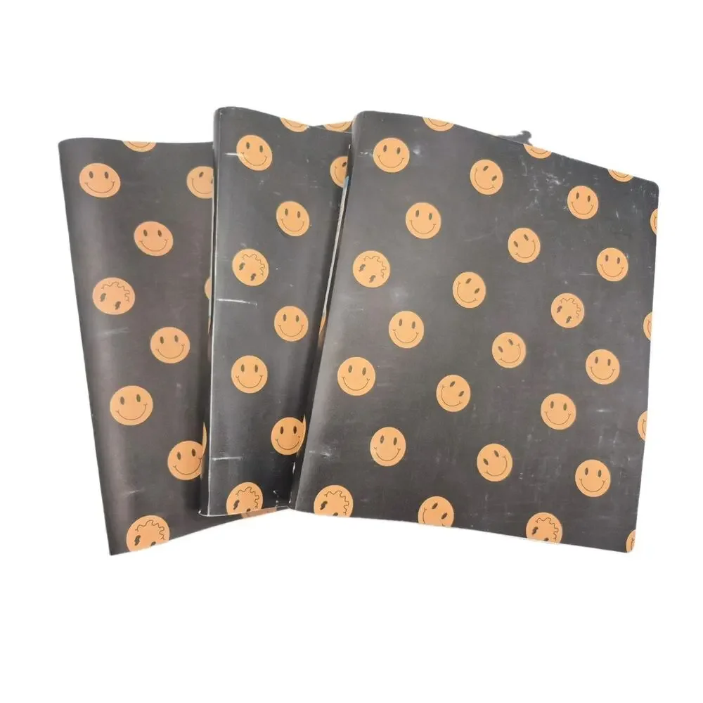Three Flexible 3-Ring Binders Black w/Gold Smily Faces NEVER USED